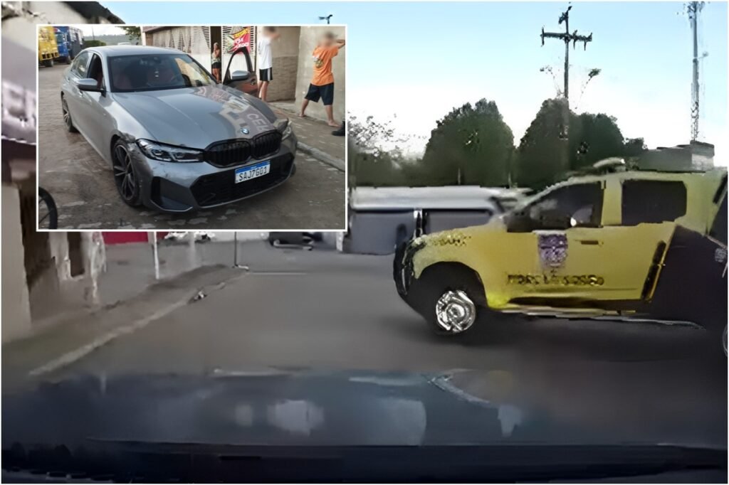 Vídeo flagra momento que menor prática cavalo de pau e bate em viatura