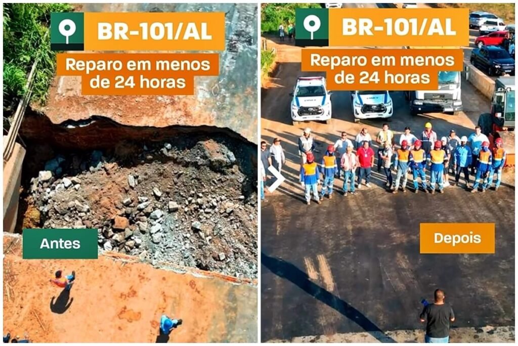 Renan Filho comemora tempo recorde de serviço realizado após cabeceira de ponte desabar em Alagoas