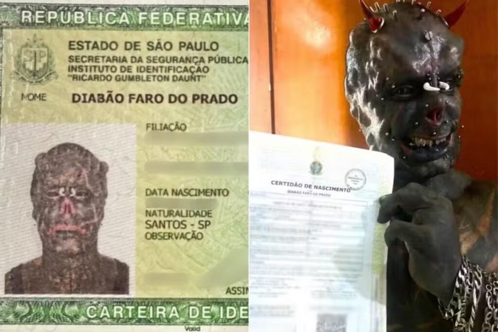 Diabão, tatuador com recorde no Guiness Book, recebe identidade com foto e nome atualizados