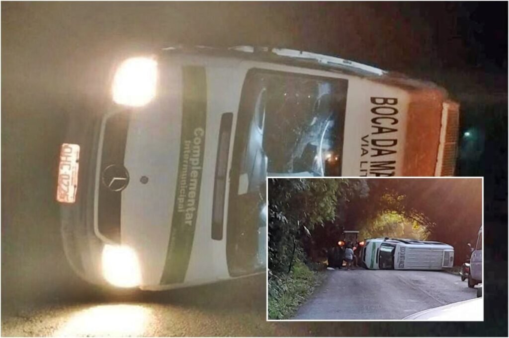 Van de transporte complementar tomba em trecho da AL-215 em Boca da Mata