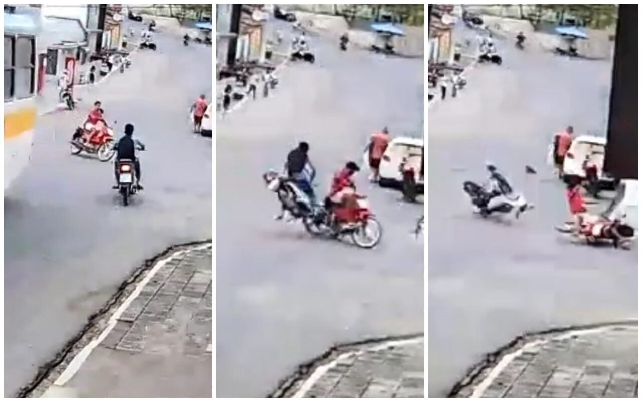 Câmeras flagram acidente entre moto conduzidas por menores em Boca da Mata